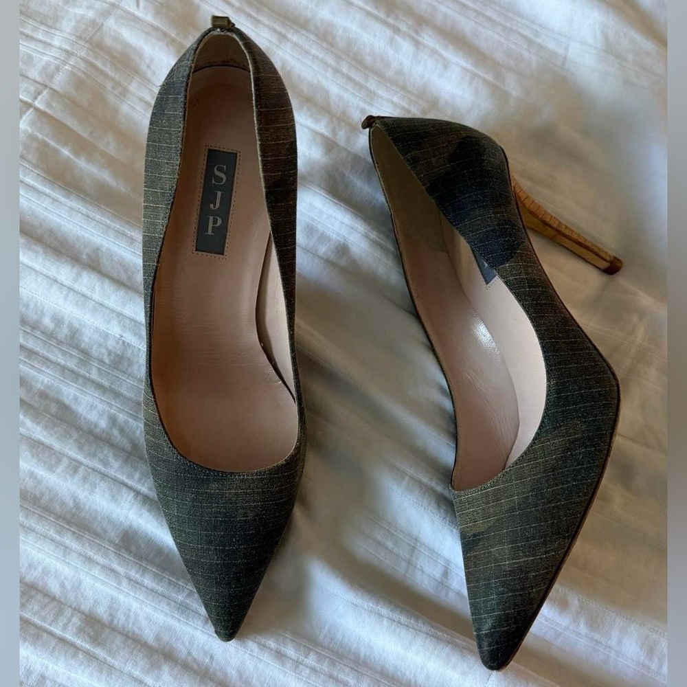 Camo pointed toe heels
